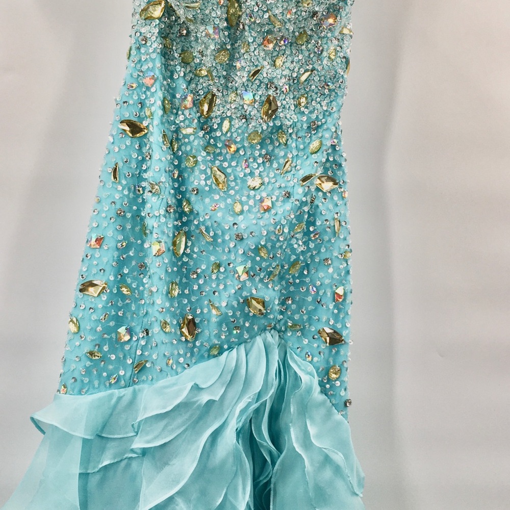 $1695 Terani Couture Aqua Ruffle Prom Gem … - Picture 6 of 14